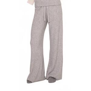 NEW KATHRYN MCCARRON maya ribbed cashmere wide leg pant in gray